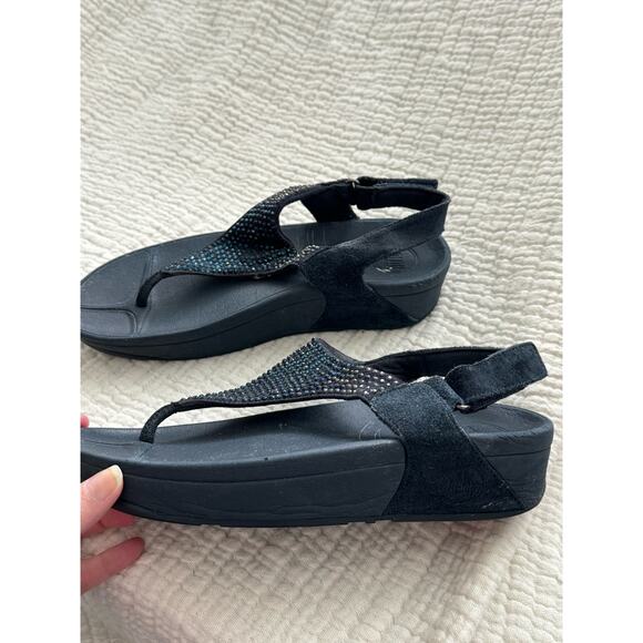 Fit Flop Suede and Jewel Platform Thong Sandal Navy Size 7 - Picture 5 of 8
